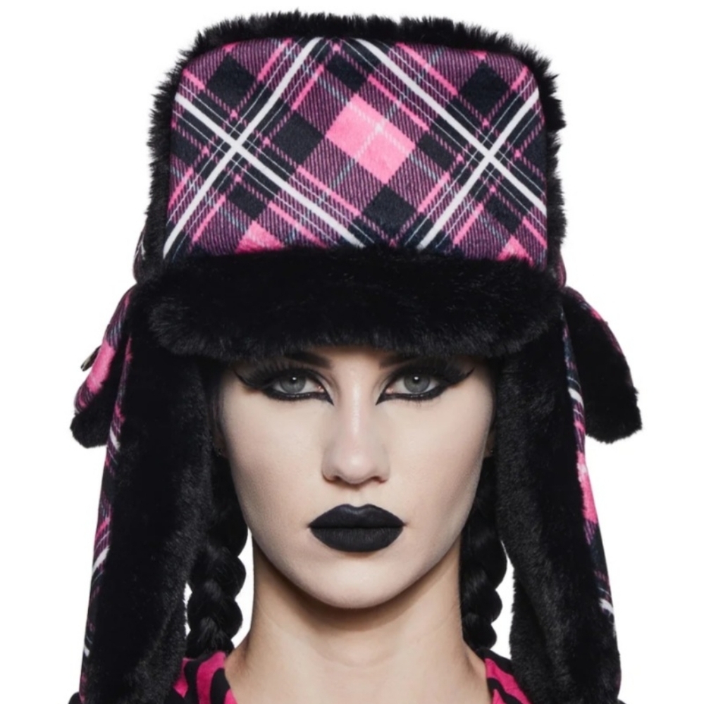 Pink And Black Trapper Hat New